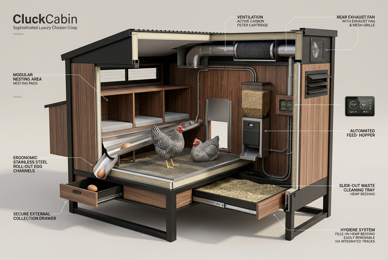Interior cutaway view of CluckCabin